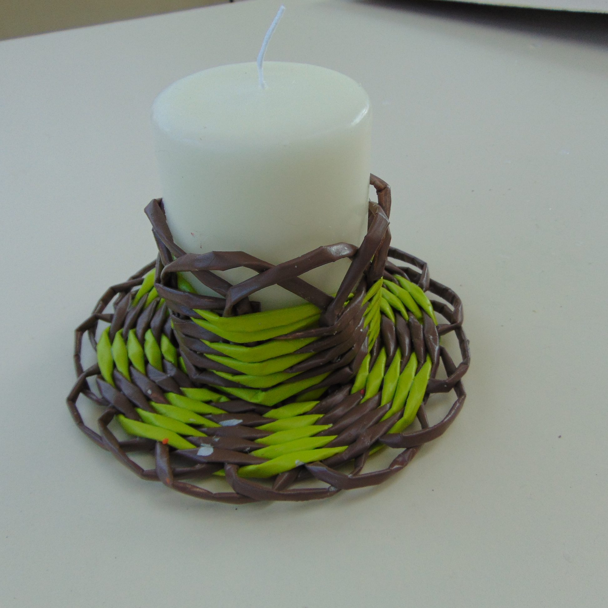 bougeoir torsade vert marron