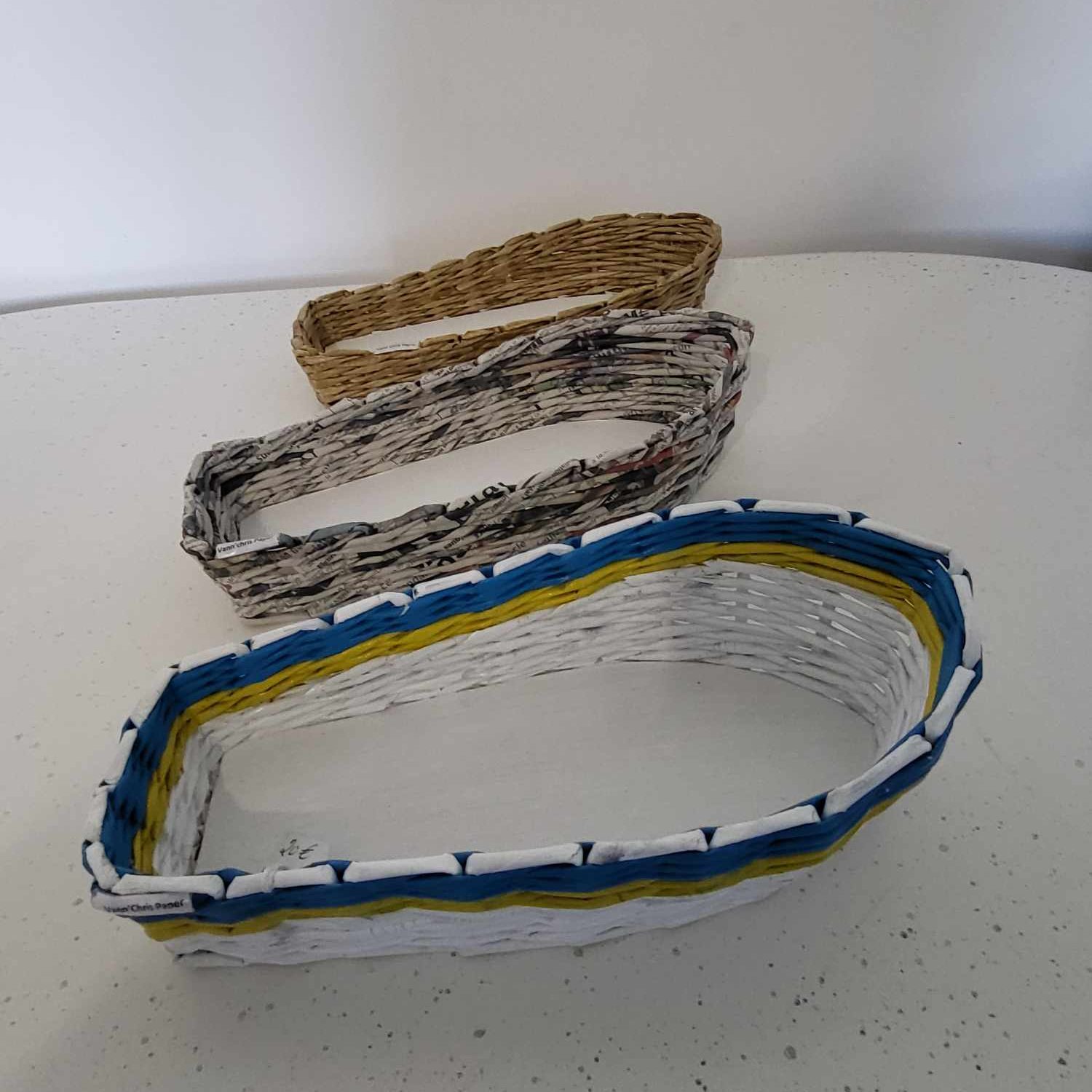 bateau bois bleu blanc jaune eco vannerie